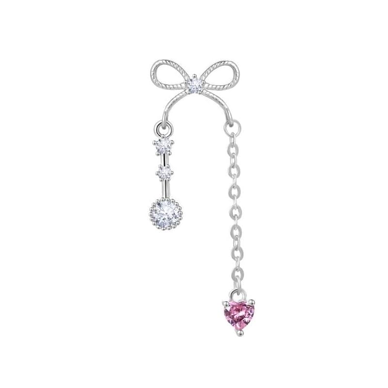 

[Uruhashi] 316L surgical stainless cubic zirconia diamond body piercing cartilage piercing ladies bowtie design with dangle chain Zircon heart &