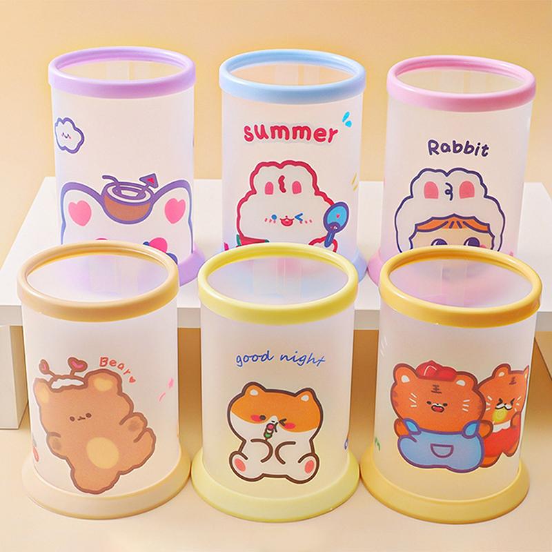 Kawaii Pen Holder Desktop Organizer  Cute Bear Bunny Stationery Cosmetics Storage Box