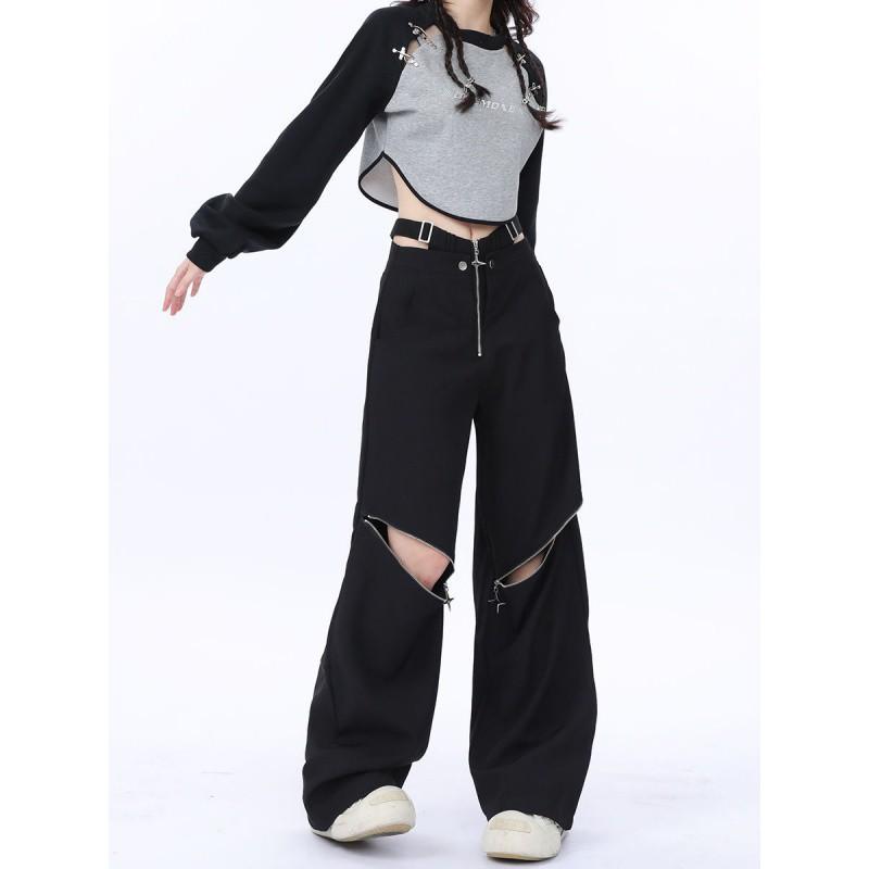 Women's Black Gothic Baggy Cargo Jeans Harajuku Oversize Denim Trousers Y2k 90s Vintage Emo Jean Pants Trashy Clothes
