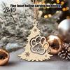 Wooden Christmas Tree Ornaments Wood Pendant with Paw Print, Hollow Engraved Hanging Natural Craft Ornament, Rustic Style for Holiday Party Home Decor