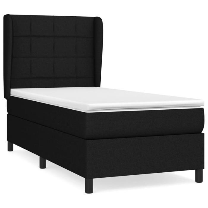 3127935 vidaXL Lit à sommier tapissier avec matelas Noir 90x200 cm Tissu