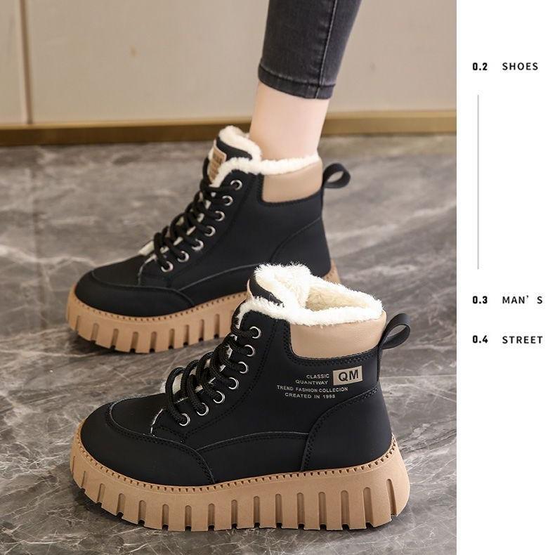 

Популярные хлопковые туфли 2025 года, новые зимние женские туфли из бархата, высокие спортивные и повседневные ботинки на платформе, теплые короткие ботинки 35