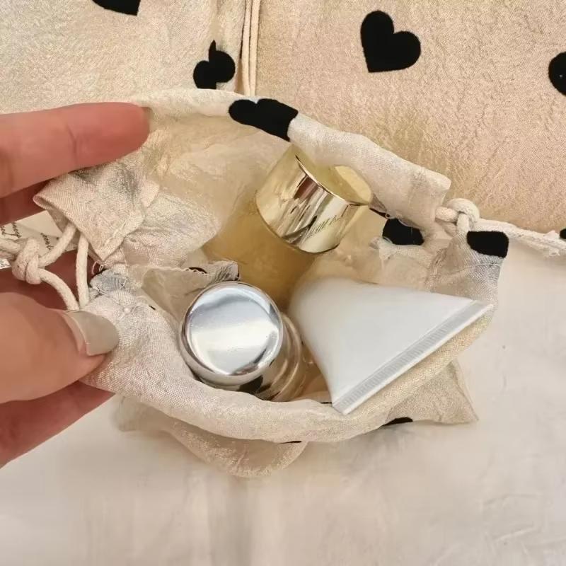 Champagne Love Drawstring Storage Bag Literary Style Polyester Vintage Drawstring Pocket Coin Purse Pull Rope Pouch case