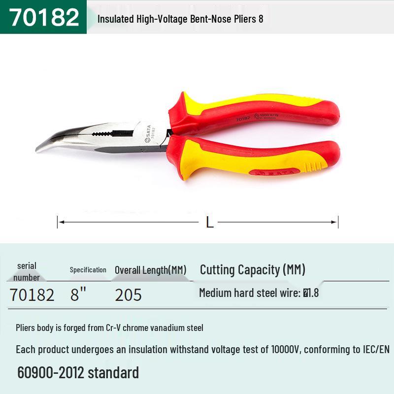 SATA 70111/70161 Insulated High-Voltage Flat, Round, and Bent-Nose Pliers for Electricians