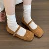 Rivet suede square head shallow mouth single shoes female spring gentle fairy wind French casual flat Mary Jane shoes