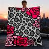 1pc Leopard Roses Pattern Outdoor Flannel Blanket , Machine Washable Perfect Gift for Birthday , Holiday Travel Accessory , Durable Material