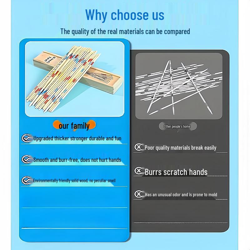Wooden Educational Nostalgic Pick-up Sticks Parent-Child Game - 80 Stick Set (Bamboo Skewers)
