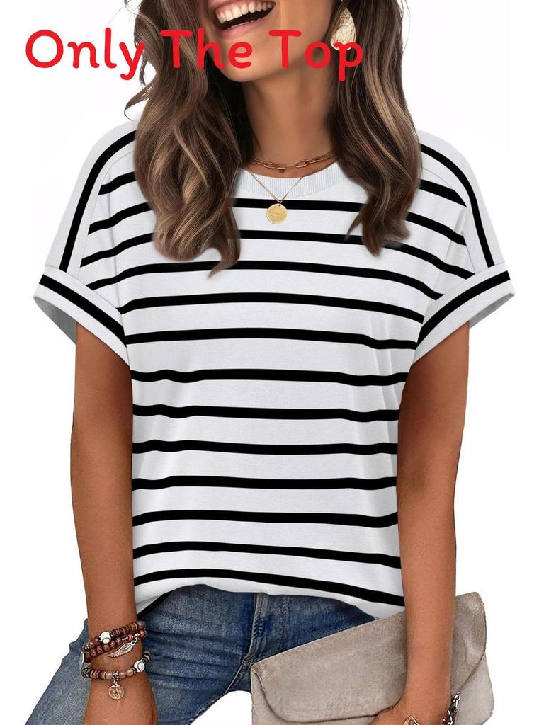 Casual Striped T Shirt For Women With Polyester Fabric Summer Comfort For Daily Wear