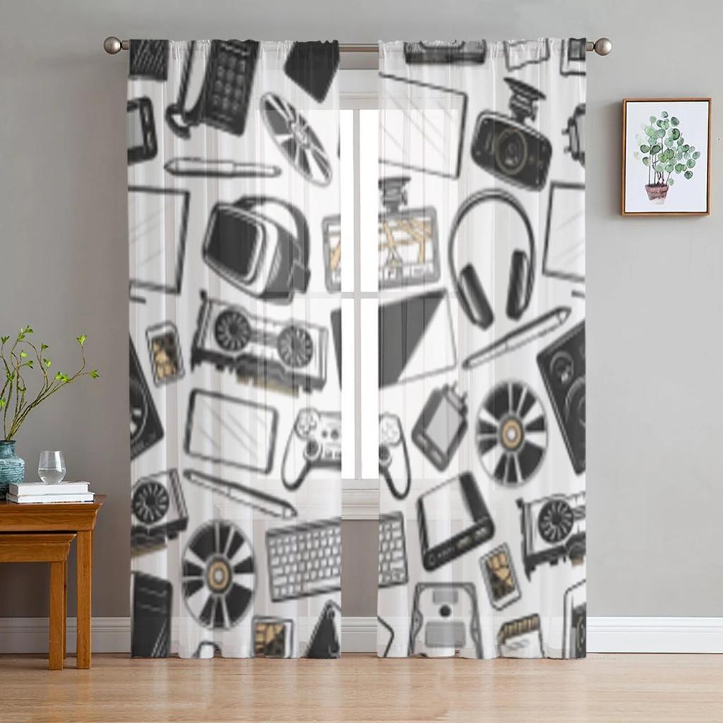 Game Controller Sheer Curtains For Living Room Bedroom Tulle Curtains Kitchen Window Treatments Panel Drapes