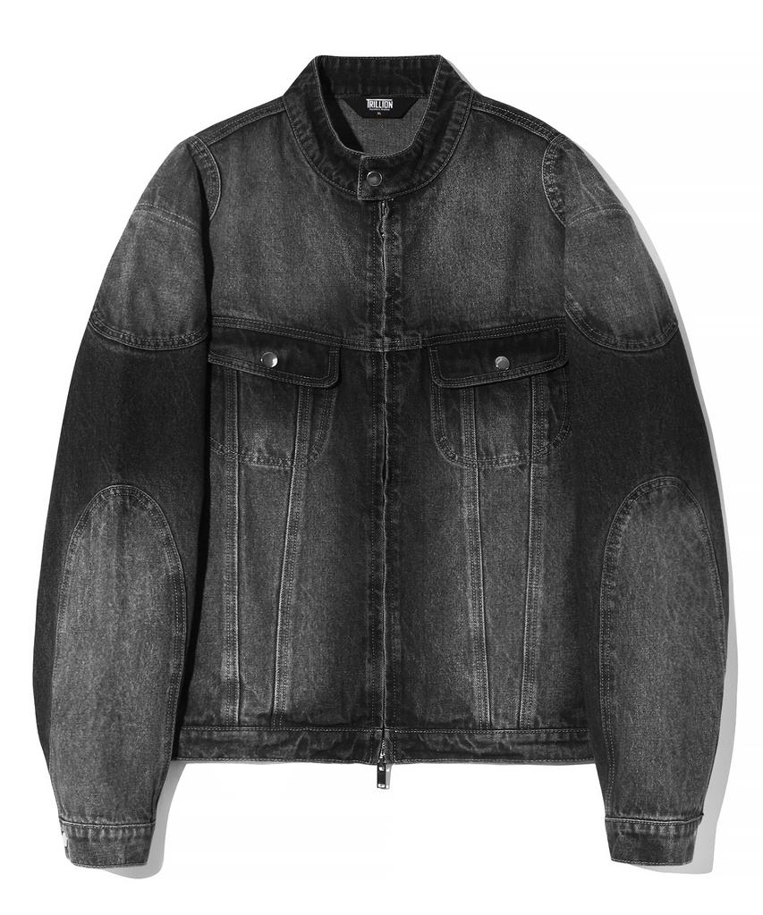 Trillion Fade Wash Biker Denim Jacket (Black)