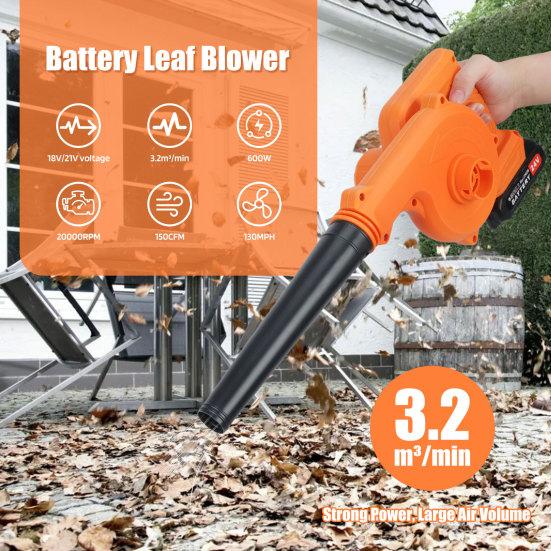 Elektrischer Laubbläser Akku, Elektrischer Laubbläser für Rasenpflege, Akkubetriebener Laubbläser zum Schneeräumen (2 Batterien & 1 Ladegerät enthalten)