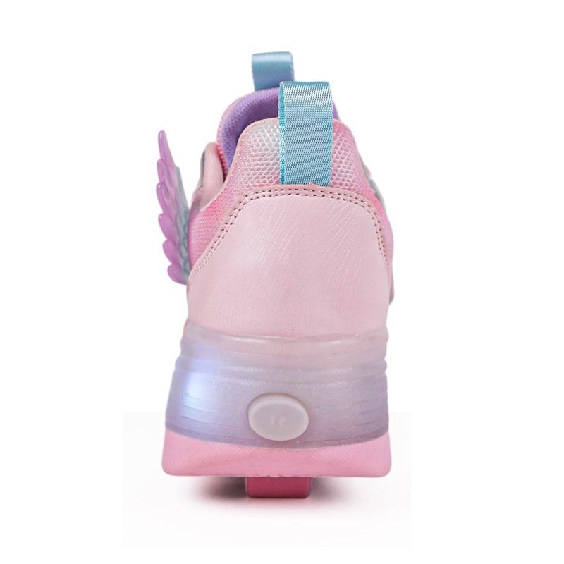 Kid's Lights Sports Shoes Rubbing Shoes Solid Magic Patch Can Charging Double-row Four-wheel Slide Shoes
