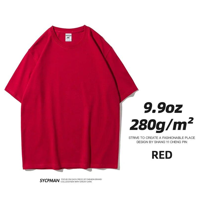 280 Grams Heavy T-shirt 9.9oz High Qualtity Oversized for Men Short Sleeve Tee Cotton Solid Color Trend Leisure