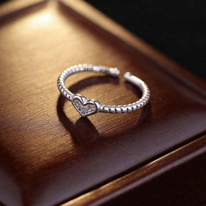 

925 Sterling Silver Rings for Women Couple Minimalist Geometric Heart CZ Ring Fine Jewelry Birthday Gift Prevent Allergy resizable