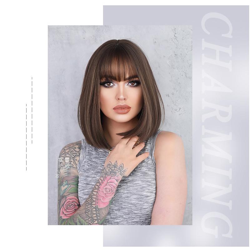 Women's 32cm Short Hair Headcover Short Straight Hair Simulation Hair Beauty Decoration Headwear Wig
