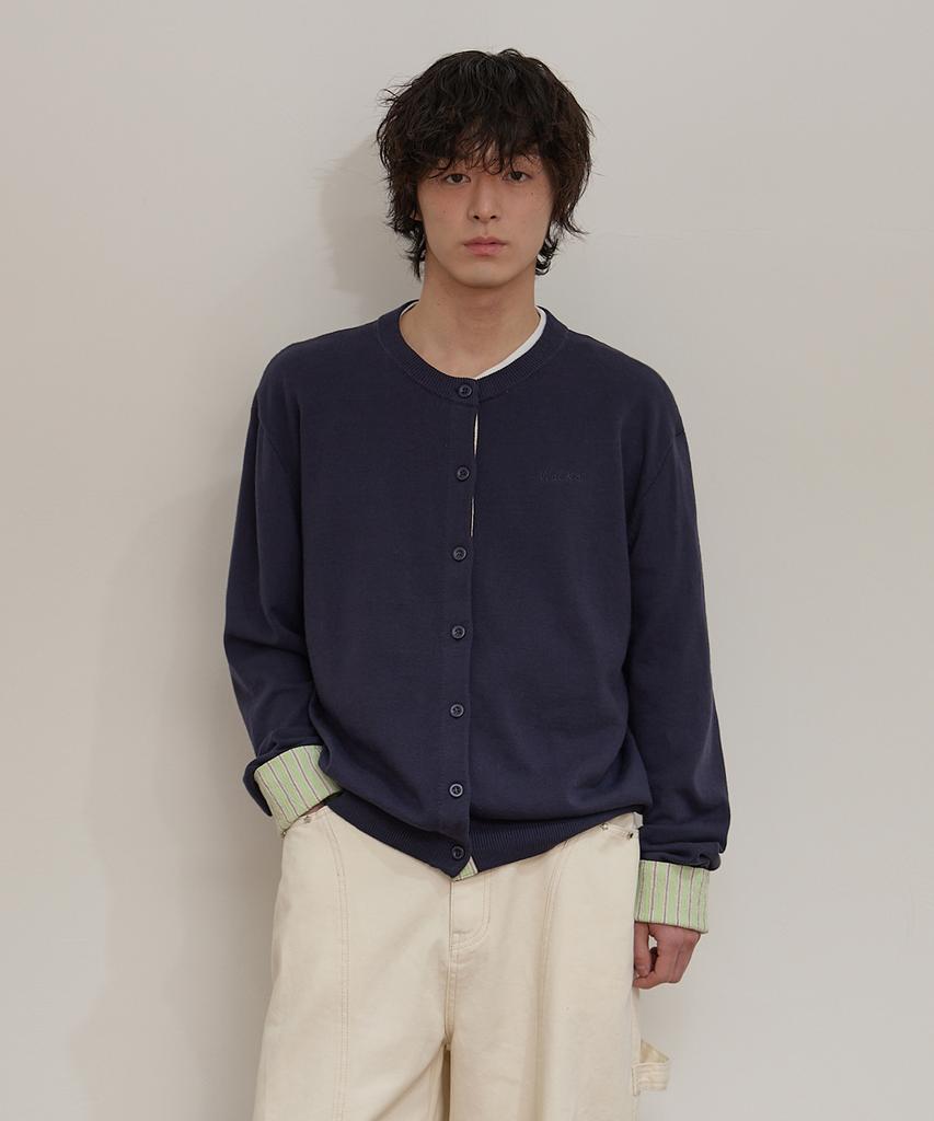 Waikei Striped Roll-Up Cardigan Navy