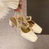 Square head bag head half slippers women wear new Mary Jane shoes high heels empty sandals women's summer thick heels
