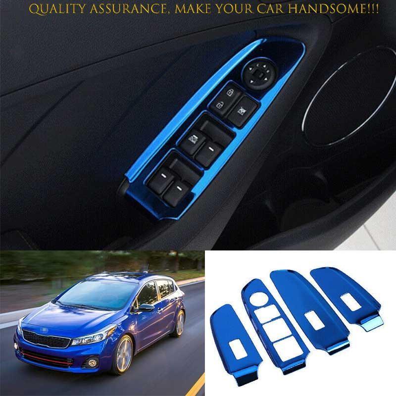 For Kia K3 Forte 2014-2018 Blue Titanium Window Lift Lock Switch Panel Trim 4PCS