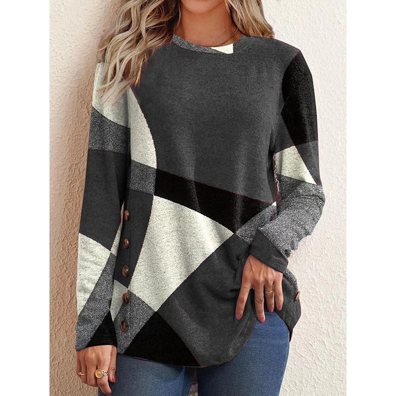 Women's Contrast Color Print Long Sleeve Casual T-Shirt Top