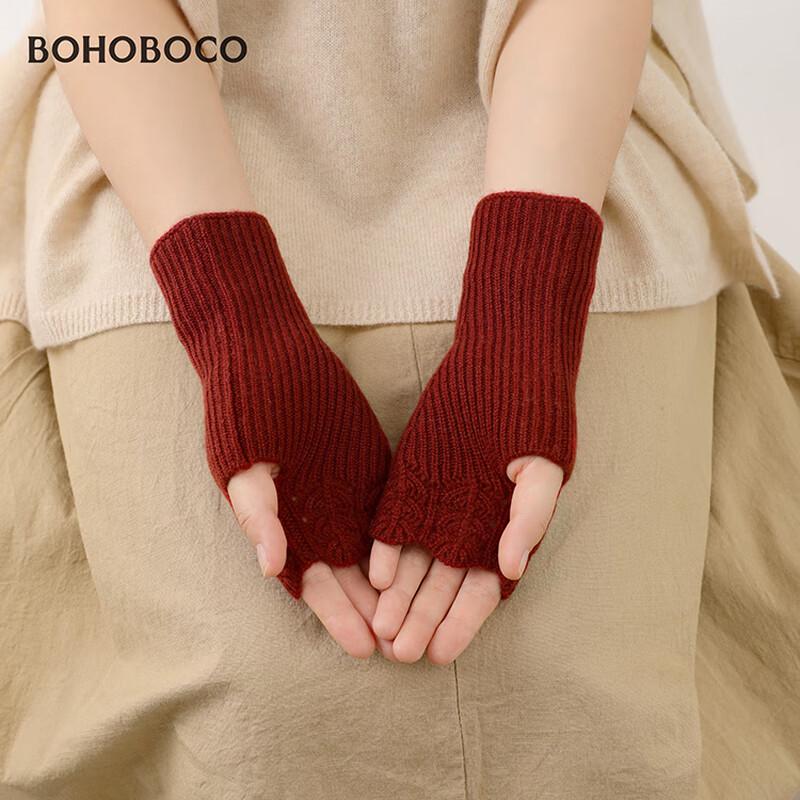 BOHOBOCO Women's 100% Cashmere Fingerless Gloves