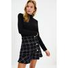Burgundy Buttoned Tweed Fabric Mini Woven Skirt With Flounce Hem Twoaw22et0155