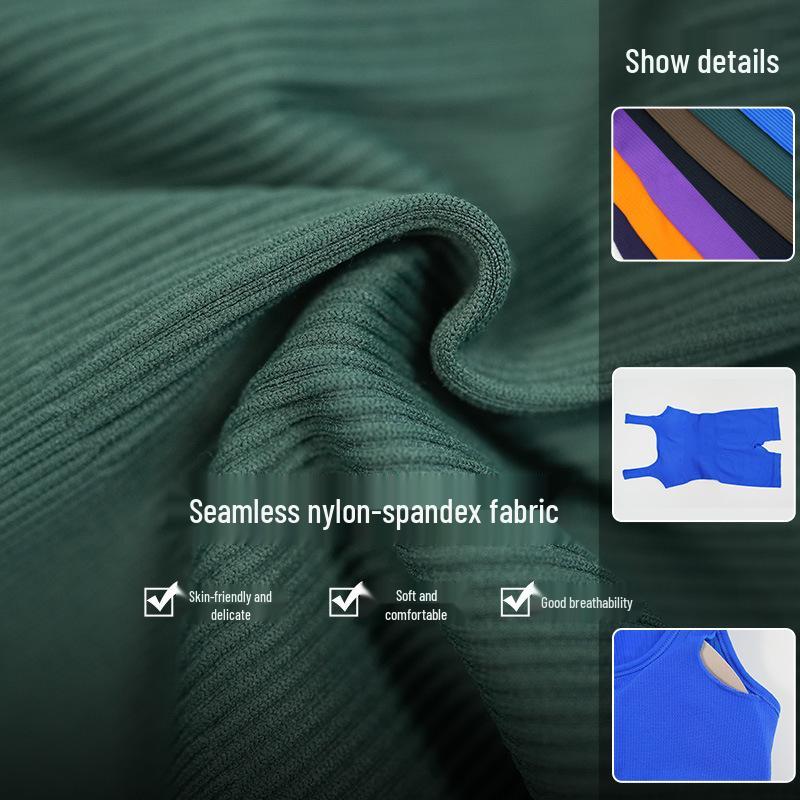 Seamless Ribbed Yoga Bodysuit with Removable Pads and Tight Shorts