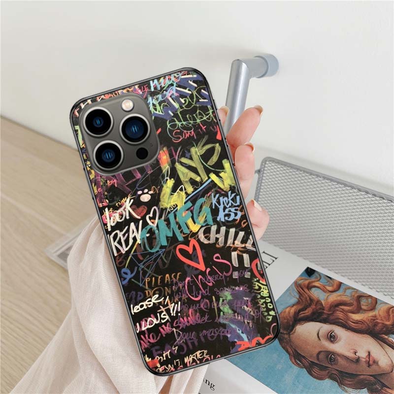 Graffiti Phone Case For Iphone 17 Air 16 15 Pro Max 14 Plus 16E Coque 13 Pro 12 Mini 11 Clear Cover Silicone Cute Shell Soft Cap