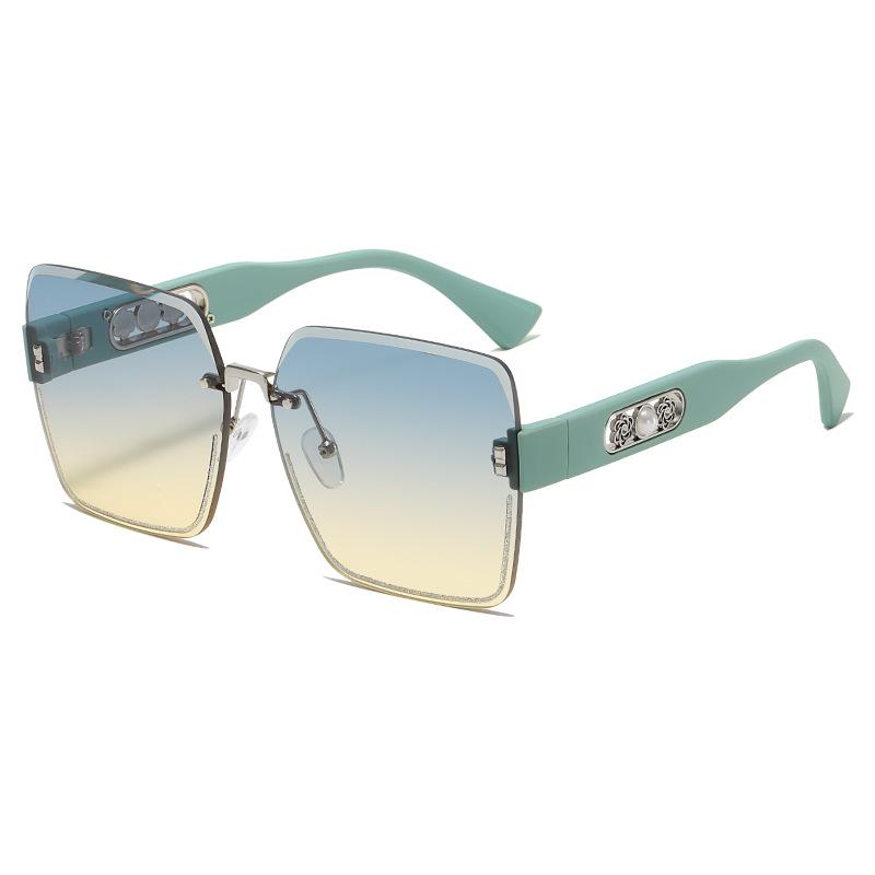 

Солнцезащитные очки без оправы с отделкой Модные квадратные с большой оправой Коричневые солнцезащитные очки Женские Высококлассные Жемчужные очки тиффани синий