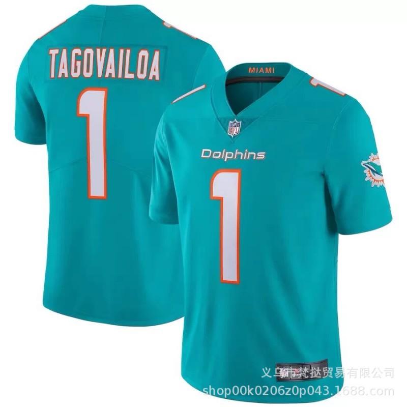 Miami Dolphins NFL Football Jersey 10 Hill 17 Waddle 1 13 White Blue Short Sleeve Cotton V-Neck Sportswear Men Women