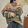 Johnature Women Vintage Striped Pullover Sweaters Mock Neck Long Sleeve Spring Long Sleeve Casual Sweaters
