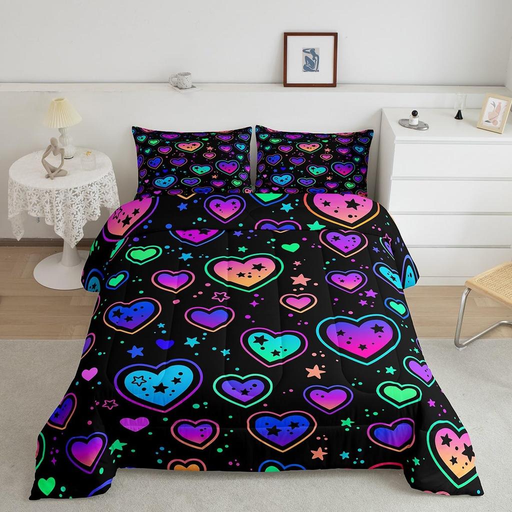 Love Comforter Set Queen King Full Size Heart Shaped Bedding Sets Full for Teen Girls Women Men Boys 3 Piece with 2 Pillow Shams