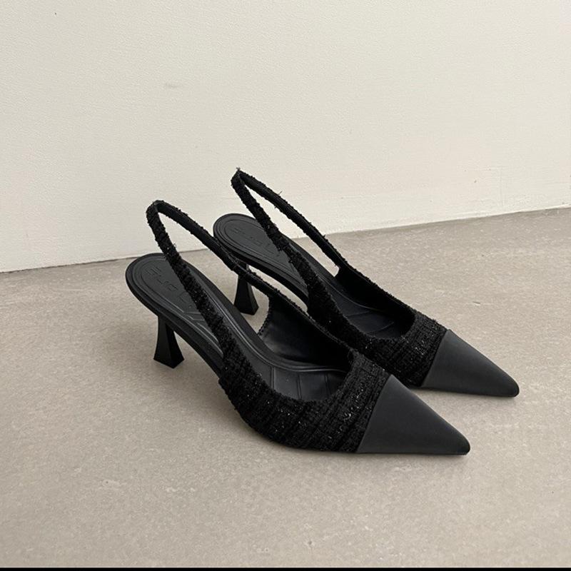 

Baotou sandals women s summer skirt small fragrant rear strap pointed head shallow mouth stiletto high heels women s middle heel 35 чёрный