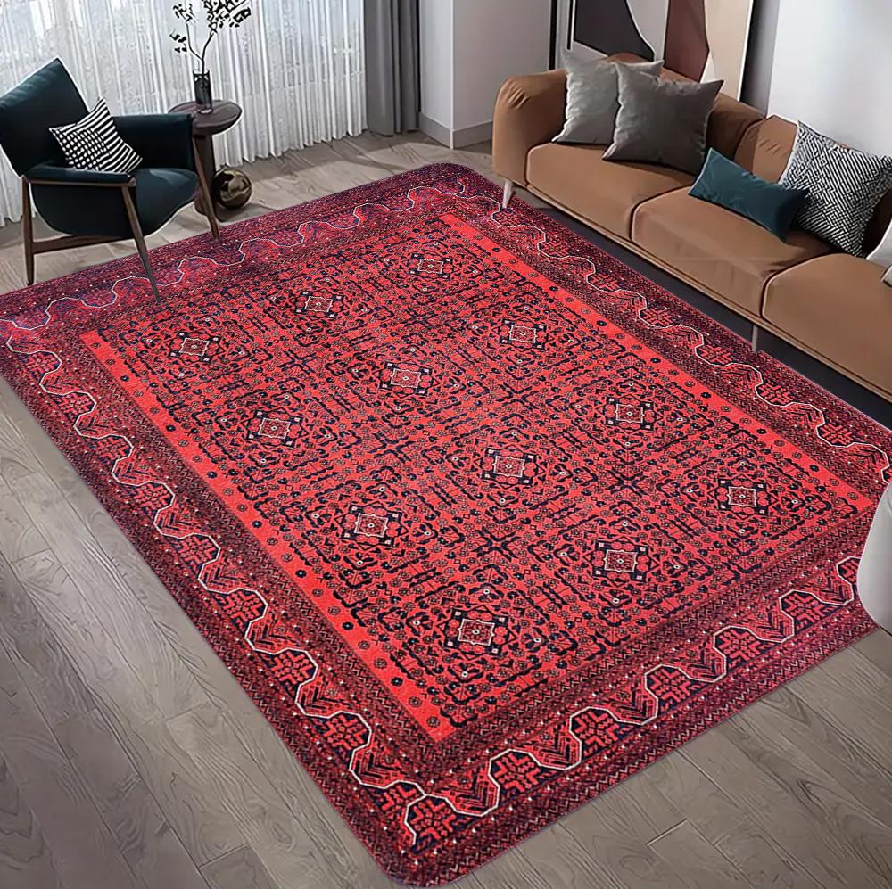 Red Tribal Pattern Rug Non Slip Soft Easy Clean Mat for Living Room Classic Decor Perfect for Traditional Spaces   Bedroom Decor
