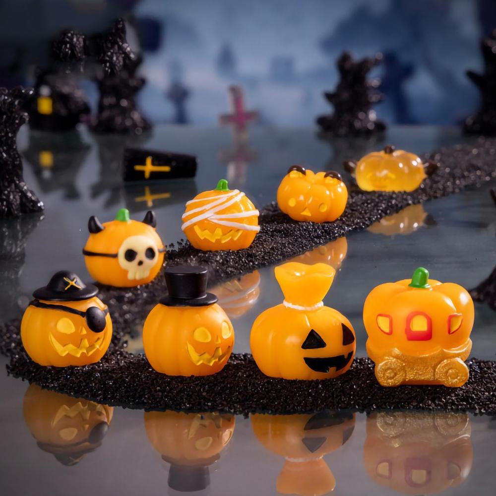 10pcs Multicolor Miniature Candle Figurine Halloween Resin Cartoon Pumpkin Statue Car Decoration Ghost Castle Desktop Knick-knac