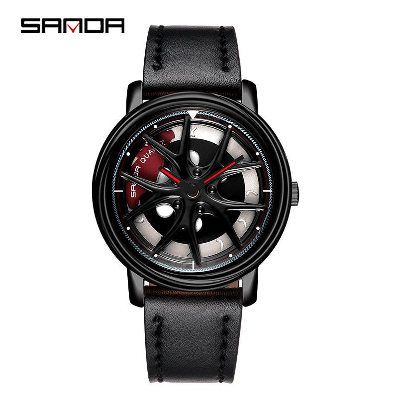 Sanda Men s 3D Hollow Quartz Watch with Rotating Wheel and Steel Strap – Ideal for Outdoor Sports and Business.