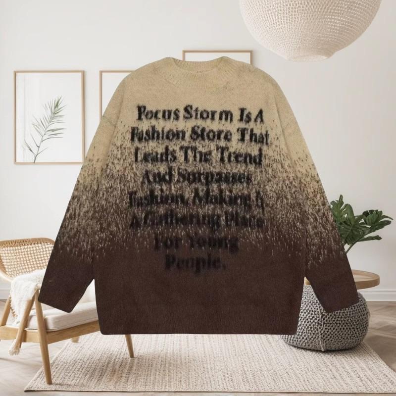 Trendy American Retro Gradient Letter Knit Sweater - Comfortable, Loose-Fit Pullover for Couples