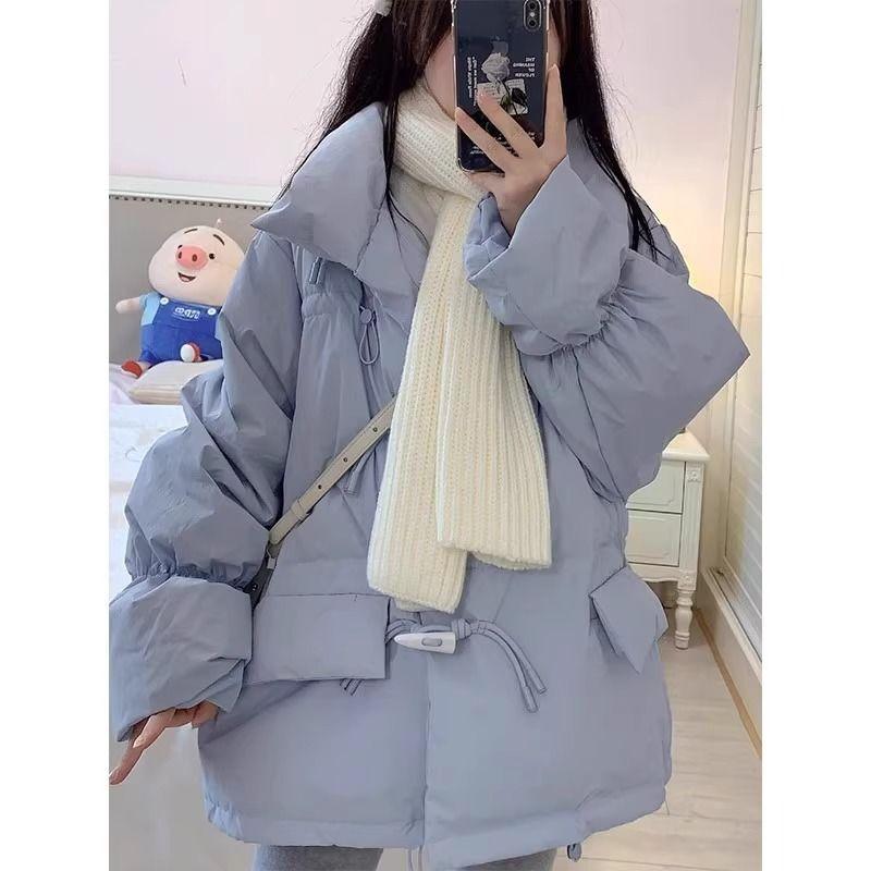 Fashionable Horn Button Winter Coat with Thickened Cotton for Women