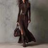 Women's Vintage Ins Style Elegant Long Sleeve Shirt Dress, Zipper Turn-down Collar Fashion Casual Dress for Women European American Crossborder
