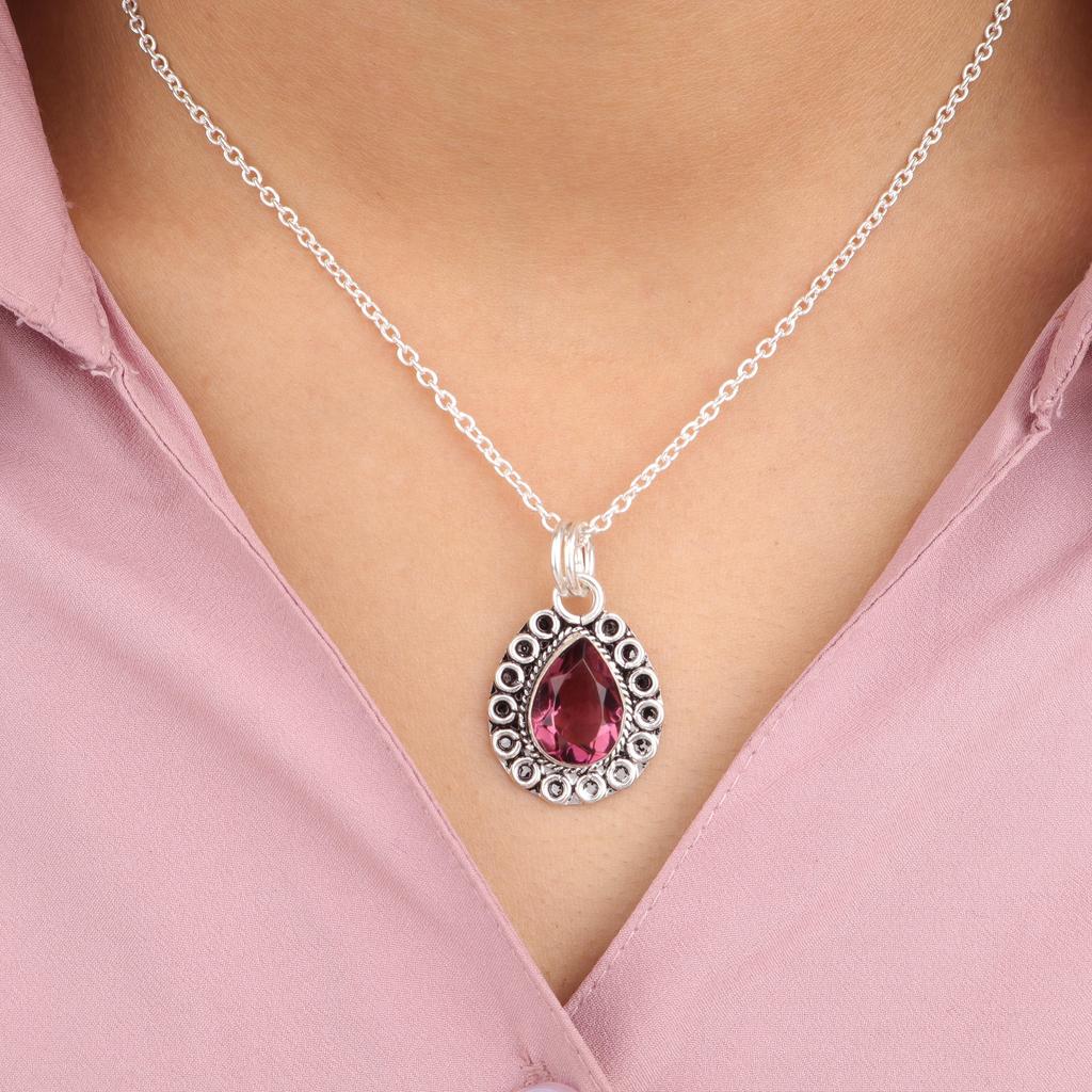 Rhodolite Gemstone Silver Pendant 1.02'' , 925 Sterling Silver Handmade Jewelry, Purple Color Stone Pendant For Women PP-26-45