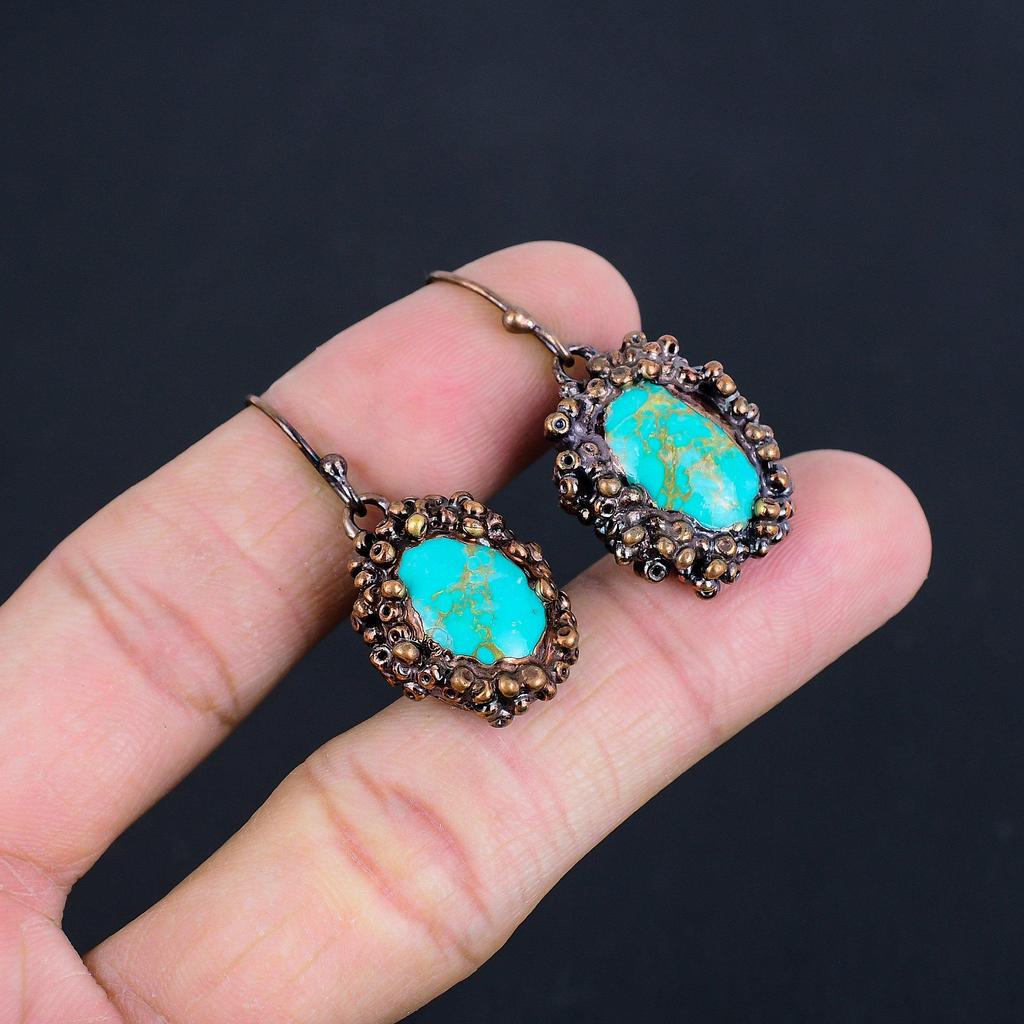 Green Copper Turquoise Earrings, 925 Sterling Silver Gemstone Jewelry, Handmade Earrings Amazing Jewelry, Gift For Her