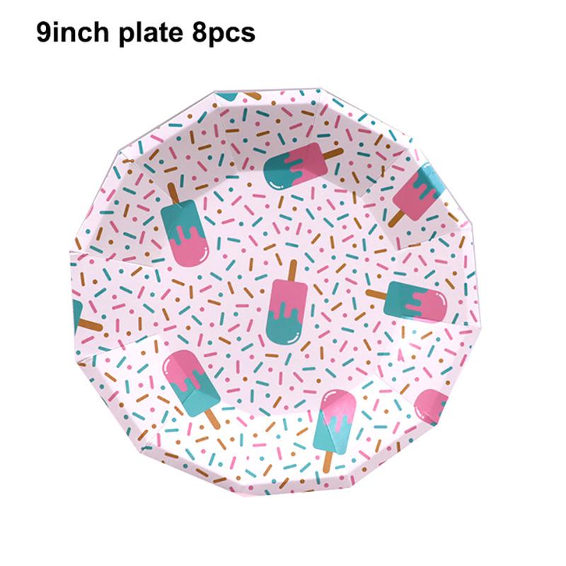 Ice Cream Birthday Party Decoration Kids Toy Baby Shower Disposable Tableware Paper Plates Cups Balloons Flag Party Supplies
