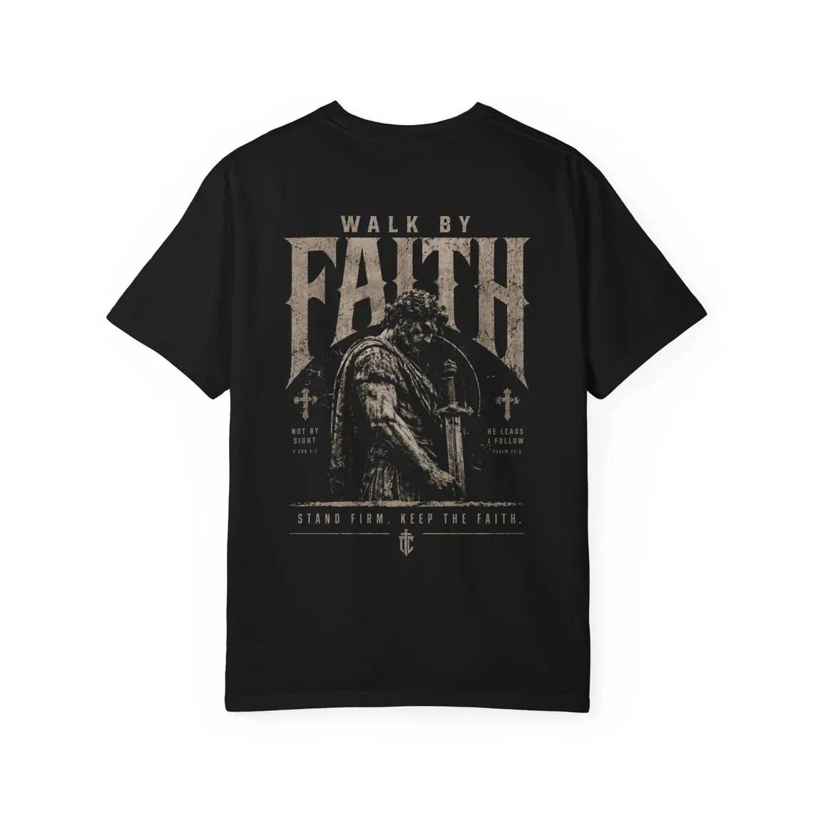 Christian Walk By Faith T-shirt Warrior Knight Religious Spiritual Mens Gift Tee XL