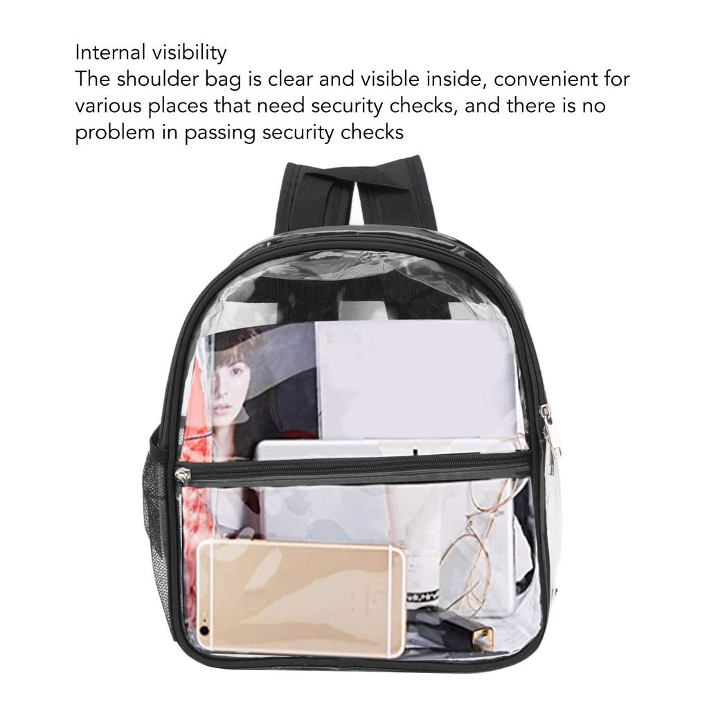 PVC Transparent Backpack Portable PVC Zipper Design High Capacity Clear Backpack for School Black