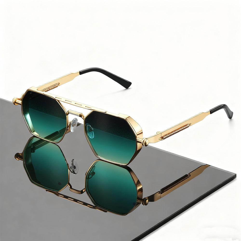 Attractive Glasses Men's Gold 1Pc Polygon Gradient Sunglasses, Unisex Retro Hip-Hop Fashion, Durable Streetwear Essential