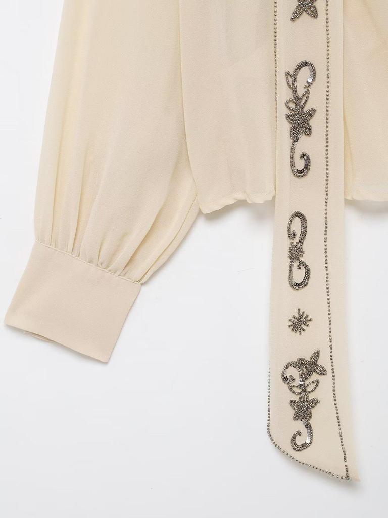 ZA Women's Asymmetrical Halter Neck Sequin Georgette Scarf Top