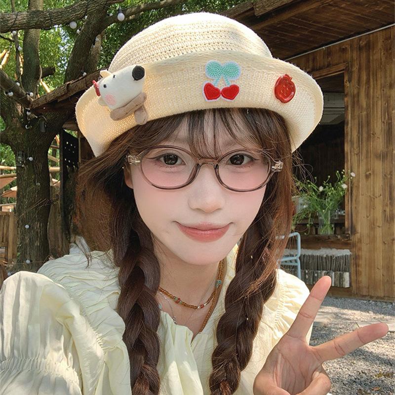 Летняя японская милая вишневая щенячья шляпа-ведро с отворотами женская мультяшная шляпа-цилиндр с полым верхом дышащая солнцезащитная шляпа-ведро One size fits all