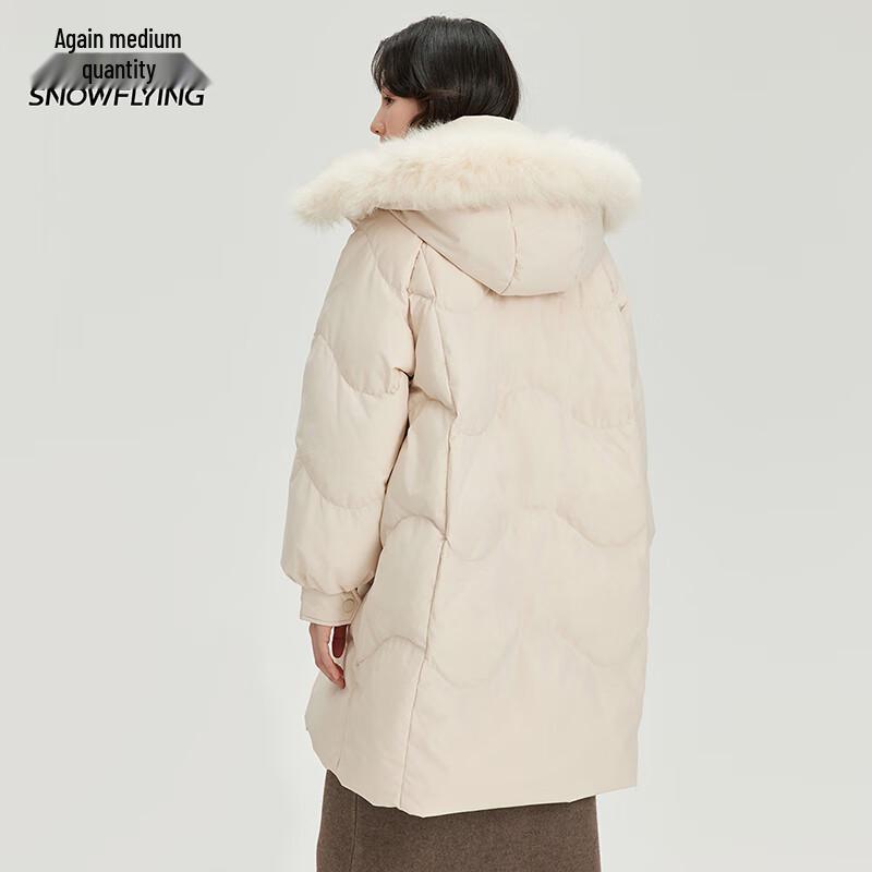 XueZhongFei Women's Mid-Length Hooded Down Jacket with Fox Fur Collar