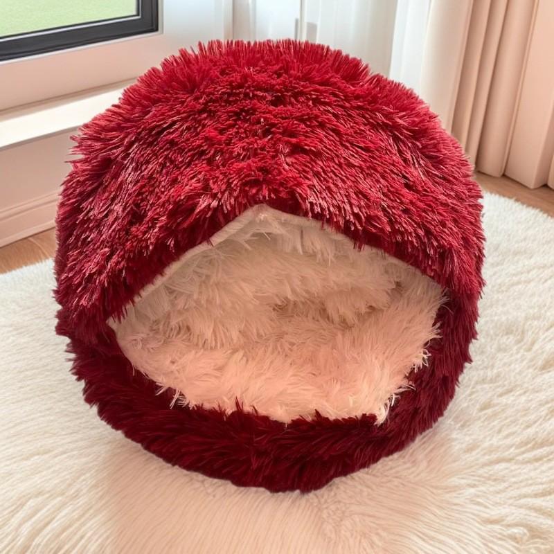 Zimowe Ciepłe Półzamknięte Pluszowe Legowisko dla Kota i Psa