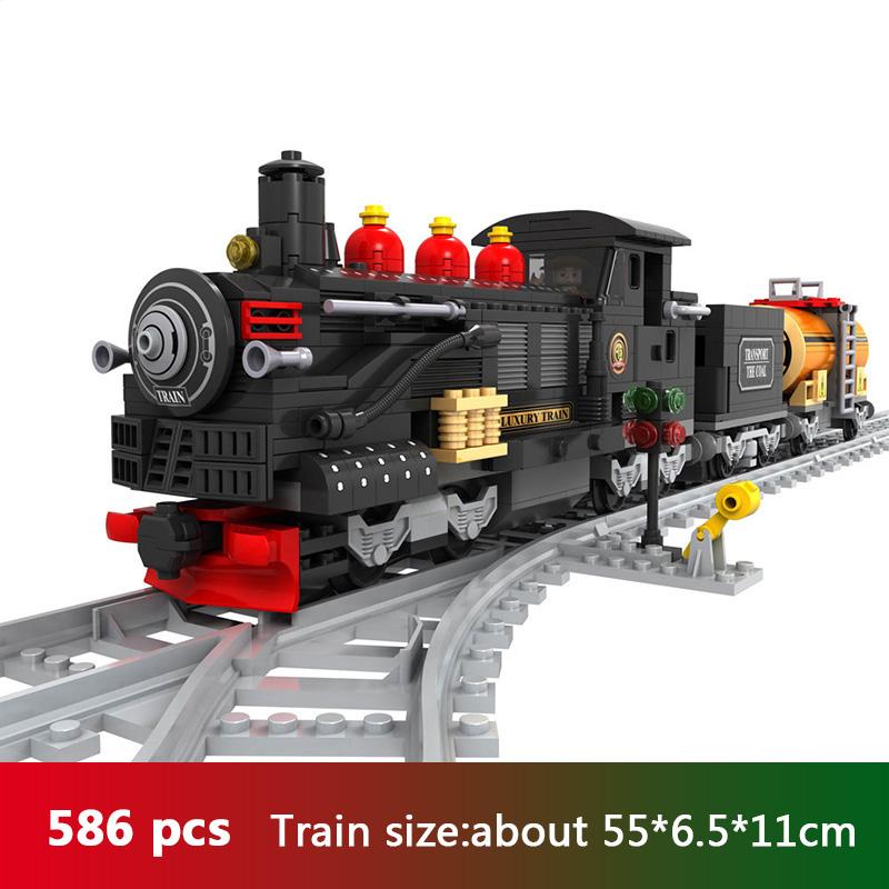 Ausini City Train Model Building Blocks Wagon Cargo Carriage Passenger Train Station Rail Tracks Locomotive Construction Toys