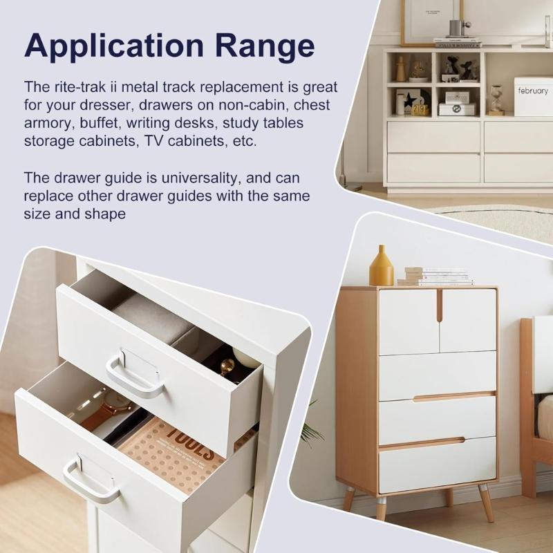 5pcs Drawer Track Guides and Glides Replacement Drawer Slides with Metal Backing & Screws Easy to Installation